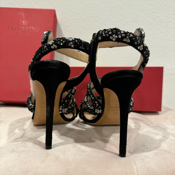 RARE VALENTINO GARAVANI crystal snake black suede sandal stiletto heels 39 - Picture 6 of 11